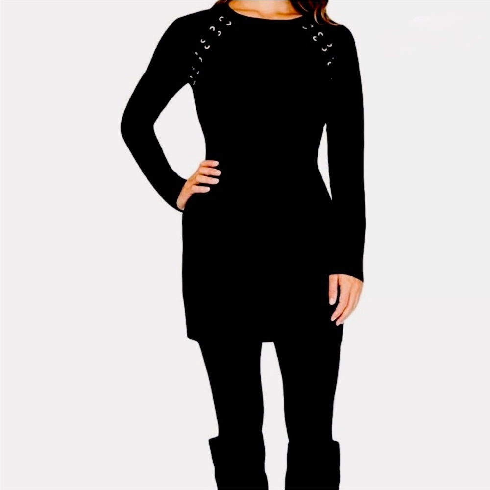 BCX Women's Black Sweater Dress with Eyelet Detail 💃🛍️